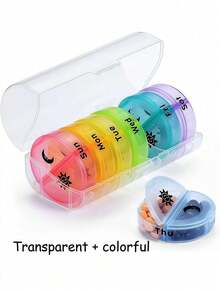 14-Grid Rainbow Round Pill Organizer – Detachable Weekly Pill Case For Travel, 7-Day Portable Medicine Container With Dispenser - Multicolor - View 13