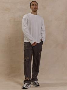 Musero Cargo Style Patch Pockets Paint Splatter Pants Summer Spring Vacation Streetwear - Grey - View 1