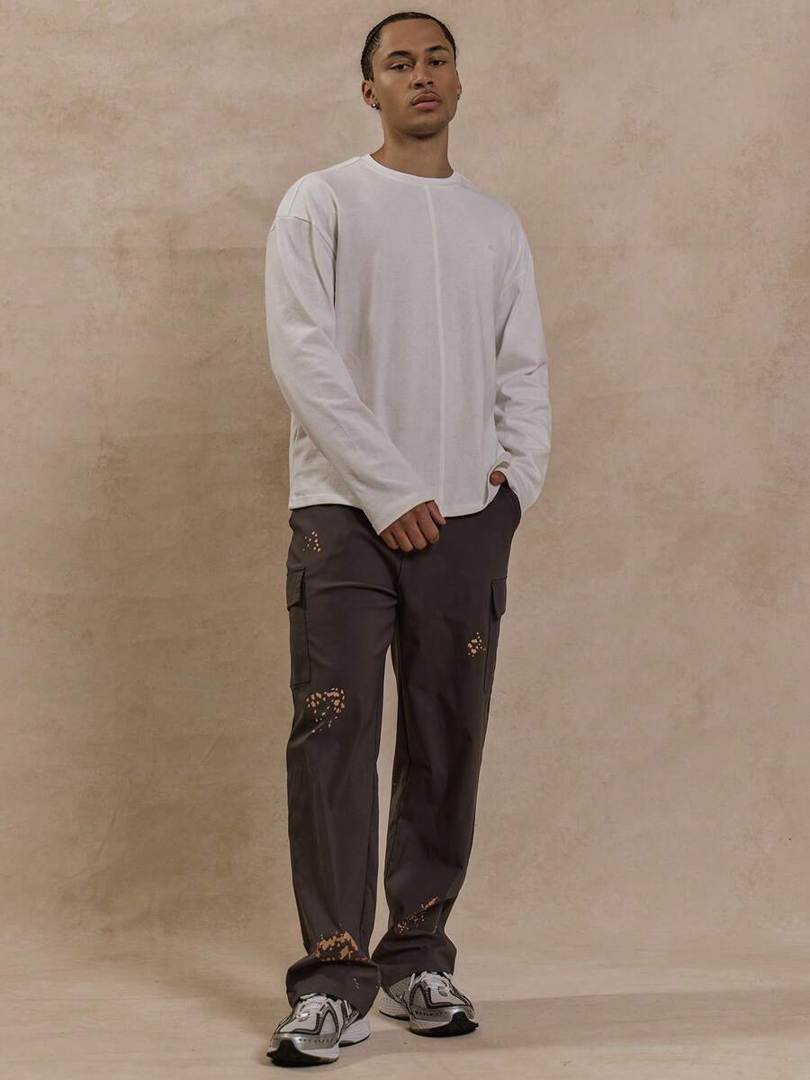 Musero Cargo Style Patch Pockets Paint Splatter Pants Summer Spring Vacation Streetwear - Grey - View 1