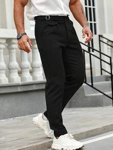 Manfinity Mode Men's Plain Pleated Suit Pants - Black - View 3