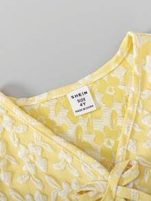 Sweetra 2 件女童（小号）黄色纹理面料背心和短裤套装，时尚设计，独特的夏季女童装 - 黃色 - 查看 5