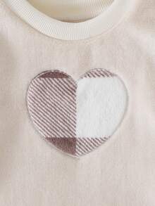 女童格子印花长袖上衣和宽松长裤两件套，加厚保暖内衬，休闲家居服/睡衣，适合秋冬季穿着 - 杏色 - 查看 7