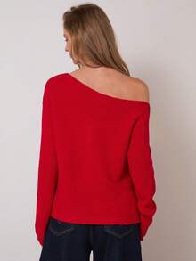 COSMINA Christmas Sweater Women's Solid Color Oblique Shoulder Long Sleeve Casual Red Sweater, Autumn/Winter New Near 2026 Red Off Shoulder Top, Off Shoulder Sweater - Red - View 3