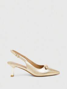 CUCCOO BIZCHIC Giày cao gót hở mũi kim loại màu vàng cho nữ, Giày cao gót da giả thời trang thanh lịch, phù hợp với mọi phong cách, Giày đi làm, Giày dự tiệc trang trọng, Giáng sinh, Lễ tạ ơn, Năm mới - Vàng - Xem 7