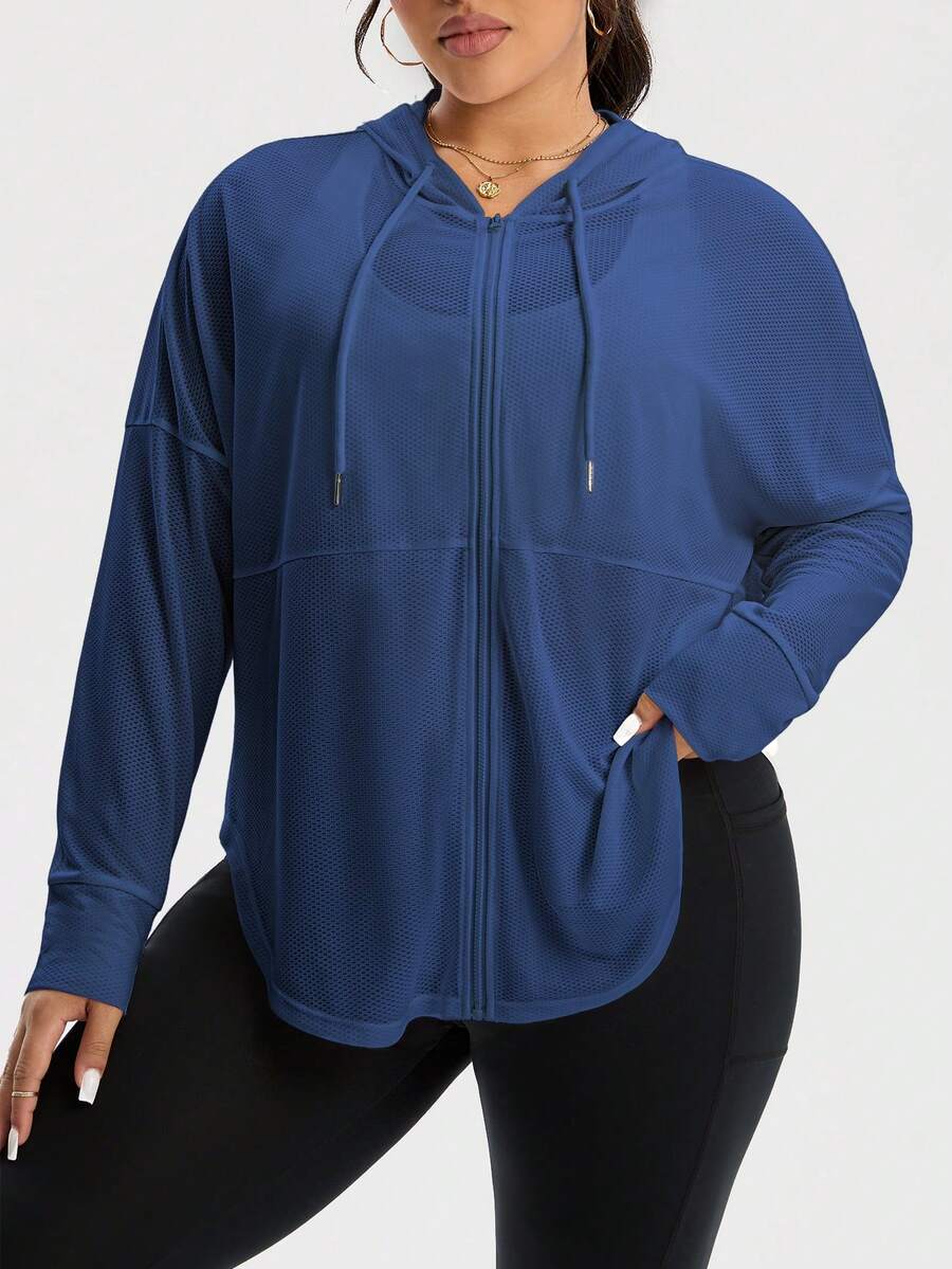 Rhythm Era Plus Size Women Casual Solid Color Zip-Up Drawstring Hooded Sports Jacket Women Plus Athleisure Jackets Hoodies Plus Size Women Plus Size Sportswear
