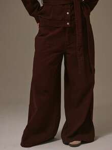 MUSERA 加大码阔腿牛仔裤 秋季可爱舒适节日樱桃漆 - 棕色 - 查看 2