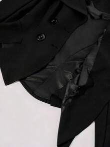 Chiquease Áo khoác Blazer đi làm cổ rộng rãi, đệm lưng cotton, kiểu Pháp cổ điển, phù hợp cho mùa thu/đông - màu đen - Xem 9