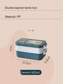 1个塑料双层午餐盒，带餐具，可微波炉加热，防漏食品容器，适合返校季、学校用品、教室、露营、野餐、家庭厨房使用。 - 粉紅色(附沾料盒) - 查看 2