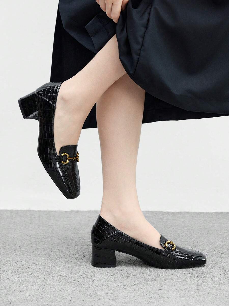 CUCCOO BIZCHIC 女士经典黑色漆皮 T 型带平底鞋 - 黑色 - 查看 1