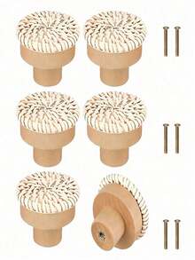 12 件天然藤条圆形橱柜把手木质抽屉拉手棕色饰面适用于厨房客厅卧室衣柜家具装饰 - 咖啡棕 - 查看 18