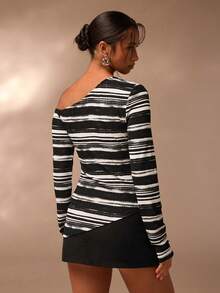 Glamine Top tricotat la modă cu dungi albe și negre pentru femei