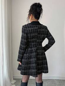 SHEIN Elenzya Women's Elegant A-Line Cinched Waist Commuter Jacket, Suitable For Work And Everyday Wear - Black - View 2
