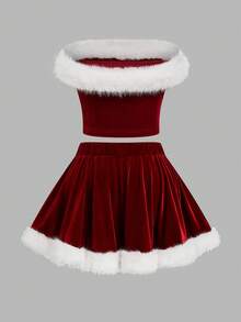 Viva Relle Bộ 2 món đồ dự tiệc Giáng sinh gợi cảm không tay cỡ lớn - Đỏ và trắng - Xem 6