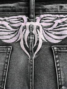 SHEIN Unity Plus Size Y2K Streetwear Embroidered Flare Jeans - Dark Grey - View 4