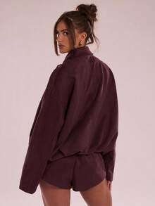 SHEIN BAE Casual Loose Cropped Jacket - Red Violet - View 2