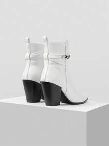 MOTF BOTAS DE TOBILLO DE TACÓN GRUESO DE PUNTA FINA PARA MUJER - Blanco - Ver 7