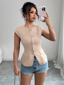 Gloray 女士圆领盖袖修身衬衫