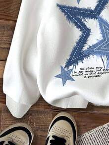 SHEIN Leap Crew Casual Minimalist Personalized Pentagram Pattern Loose Fit Sweatshirt Sweatshirt, Black, Street Style, Punk, Suitable For Autumn/Winter, Teen Girls - Multicolor - View 6