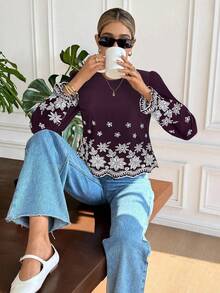 Serisse Áo sơ mi thêu hoa thanh lịch dành cho nữ khi đi làm - Màu đỏ tím - Xem 3