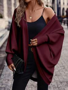 SHEIN Frenchy Casual Versatile Deep Maroon Solid Color Women's Thin Jacket, Suitable For Autumn/Winter, Versatile Style, Vintage Look Spring - Multicolor - View 6