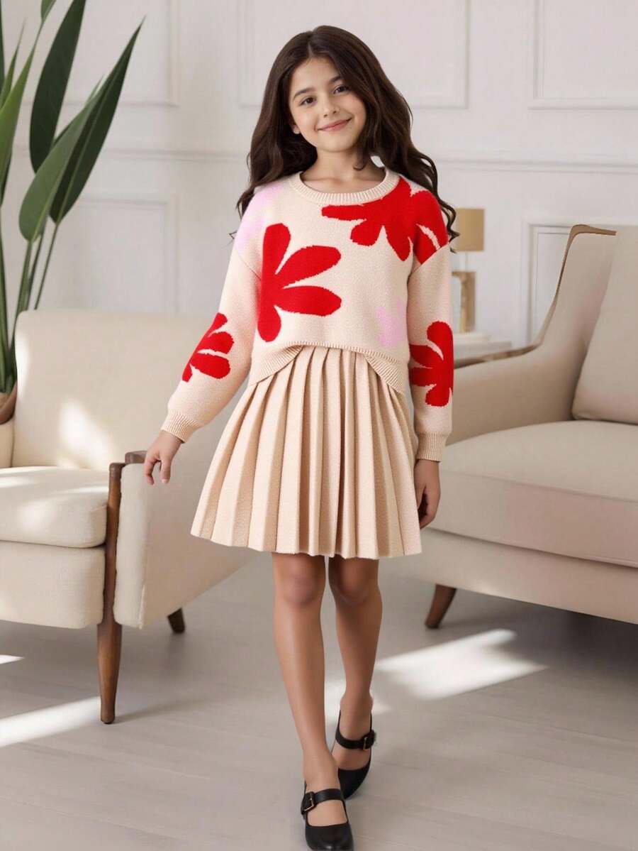 SHEIN 这款甜美百搭的圆领蓝色毛衣搭配碎花百褶裙，适合居家、外出、派对、返校等场合。这款毛衣裙适合春秋季穿着，是法式风格，也是秋冬季的必备单品。 - 彩色 - 查看 1