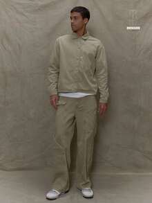 Musero Barrel Leg Pocket Detailing Elasticated Waistband Denim Jeans Fall SUMMER SPRING - Khaki - View 1