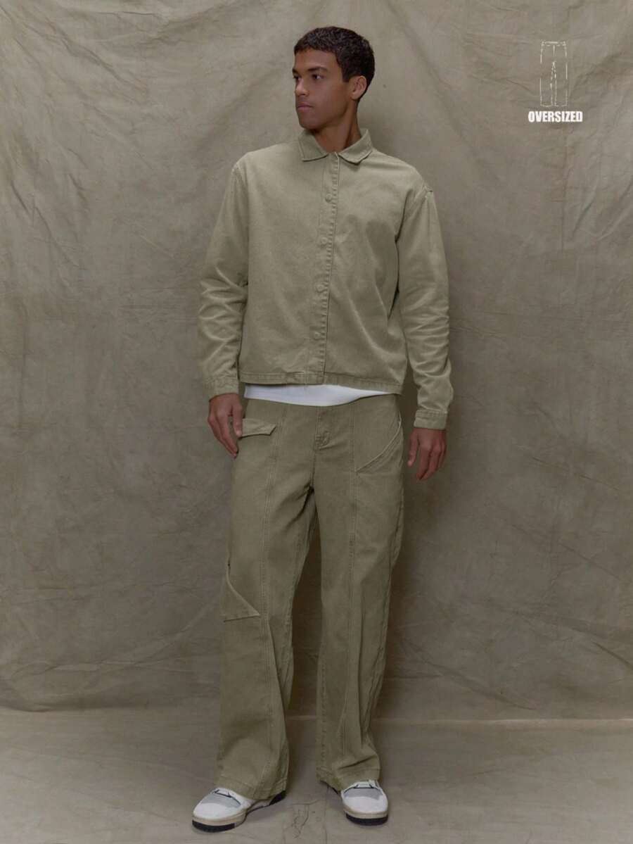 Musero Barrel Leg Pocket Detailing Elasticated Waistband Denim Jeans Fall SUMMER SPRING - Khaki - View 1