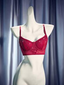 MidnightGlam Women's Rhinestone Underwire Sexy Push-Up Bra - Burgundy - View 6