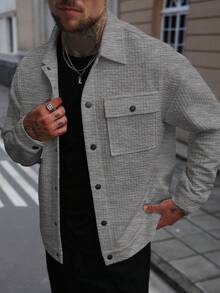 Manfinity CasualCool Chaqueta casual de manga larga de unicolor y minimalista para hombres, primavera/otoño - Gris - Ver 3
