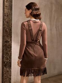 Wildy 休闲复古美式风格女士秋冬日常基本款铆钉流苏无袖吊带迷你连衣裙