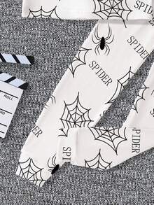 一套青少年男童蜘蛛印花修身长袖上衣和裤子睡衣套装，春秋季休闲睡衣 - 白色 - 查看 5