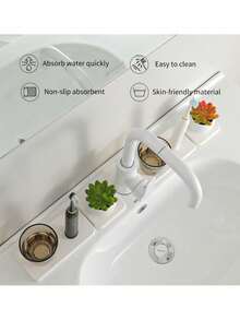 1/4PCS Kitchen Faucet Mat - Diatomite Splash Guard For Sink, Quick-Drying Water Absorbing Stone Tray Includes Sandpaper Suitable For Kitchen Sink Bathroom Bath Tub Quick Dry Non-Slip Easy To Clean,17.7x3.9in,23.6x3.9in - Multicolor - View 10