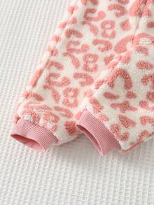 Cozy Pixies 2pcs/Set Baby Girls' Pink Leopard Print Thermal Lined Crew Neck Sweatshirt And Elastic Waist Jogger Pants, Comfortable & Fashionable Casual Outfit For Indoor, Outdoor, Skiing, School, Daily Wear, Sports, Party, Festival, Halloween, Christmas, New Year, Valentine's Day, Travel, Versatile - Multicolor - View 8