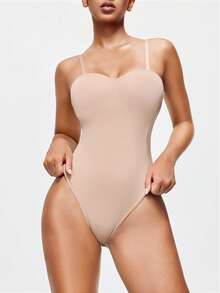 SHAPORA Women's Solid Color Camisole Bodysuit - Apricot - View 6