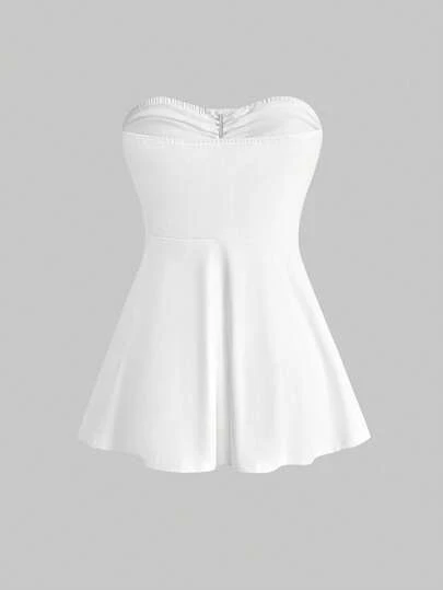 ROMWE Goth Top tubo ajustado y sexy de unicolor con pliegues, de moda Y2K