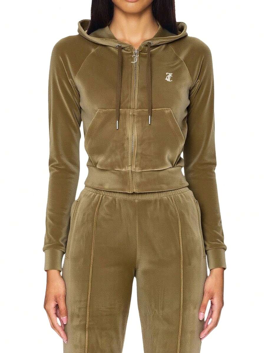 Juicy Couture Women's Full Zip Sweatshirt Dark Olive