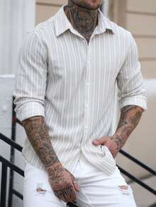 Manfinity CasualCool 男士条纹单排扣休闲/商务长袖衬衫 - 彩色 - 查看 1