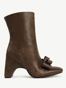 CUCCOO CHICEST 女士复古做旧仿皮踝靴，饰有蝴蝶结，方头设计，粗跟，优雅、甜美、浪漫、时尚、舒适，适合下午茶、约会、派对、办公、假日、圣诞节、感恩节、新年等场合，百搭实用。 - 橄欖綠 - 查看 8