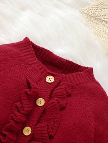 SHEIN Vintaside Kids 女婴杏色休闲荷叶边毛衣连体裤 - 紅色 - 查看 6