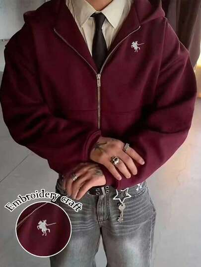 Manfinity Dauomo 男士休闲百搭拉链连帽卫衣，秋冬季长袖上衣