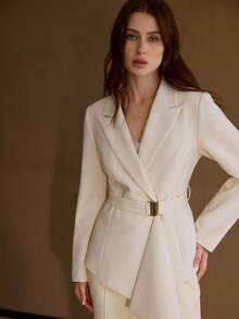 MOTF PREMIUM 女士通勤风时尚系带翻领西装外套 - 杏色 - 查看 4