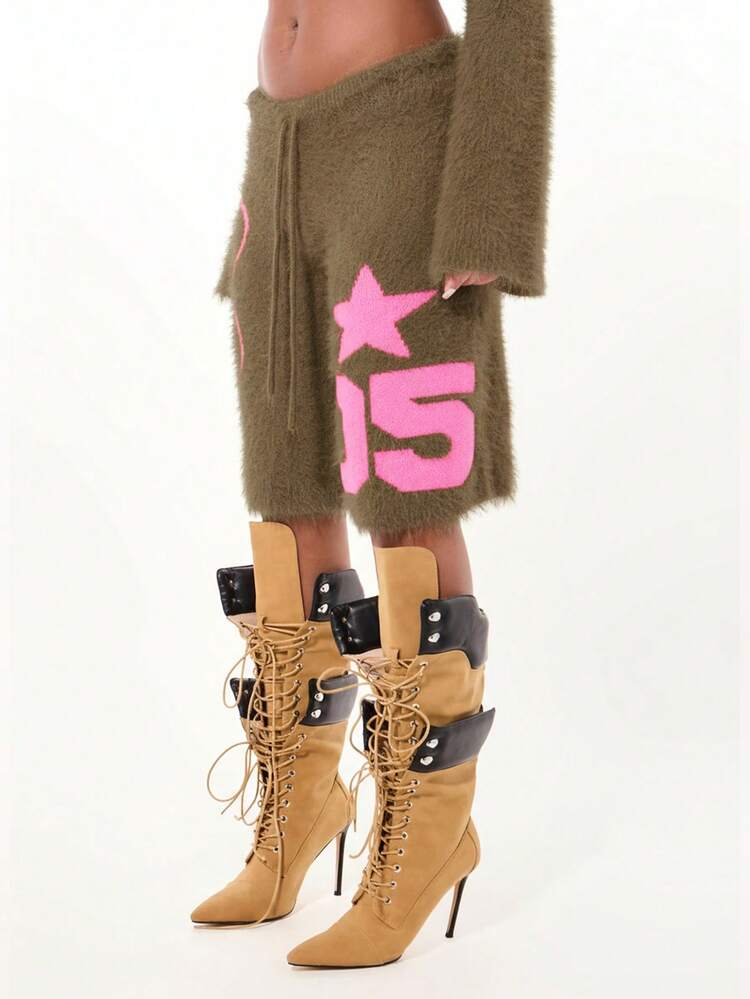 SUMWON WOMEN Teddy Fleece Bermuda Shorts With Star Graphics