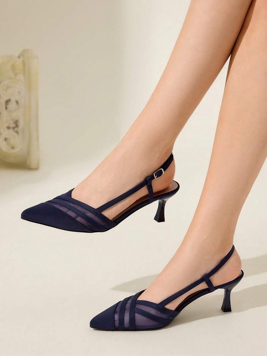 CUCCOO CHICEST Giày cao gót mũi nhọn đế lưới cho nữ, giày thoải mái, thời trang lãng mạn, thanh lịch, chất liệu da lộn giả lưới màu xanh navy, phù hợp đi làm, hẹn hò, các dịp trang trọng, Giáng sinh, Lễ tạ ơn, Năm mới - Màu xanh hải quân - Xem 1