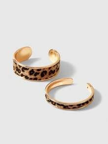 ROMWE Grunge Punk 2 Pcs Leopard Print PU Leather Cuff Bangles & 2 Pcs Minimalist Metal Cuff Bracelets , Stacked Bangle Bracelets Set For Women - Multicolor - View 3