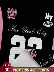 SHEIN Leap Crew Ensemble Sweat-shirt-shirt graphique rayé blocs de couleurs "New York 23" Y2K et pantalon évasé, tenue décontractée inspirée des sports vintage pour les préadolescentes, convient pour l'automne/l'hiver, les sorties, le style de rue, la maison, l'école en automne - Multicolore - Voir 3