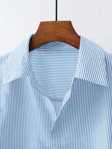 Franclia 时尚高端法式设计宽松蝙蝠袖条纹领女式衬衫 - 淺藍色 - 查看 6