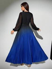 Rafferiza 女式渐变色腰带V领网眼拼布长袖连衣裙 - 彩色 - 查看 3