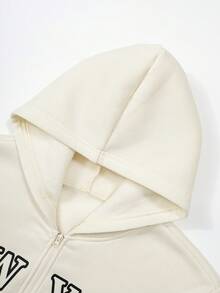 SHEIN ChillGRL 3pcs/Set Teen GirlCasual Outfit, Including Hooded Zip-Up Sweatshirt With Horse Print, White Tank Top, And Elastic Waist Straight Leg Pants, Autumn