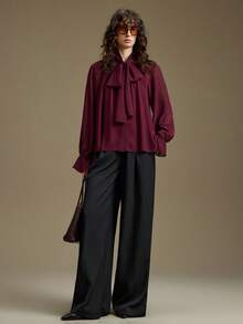 Ontre 2025年冬季女士派对及新年衬衫，2026年春夏款，酒红色雪纺衬衫，适合节日派对、办公室、万圣节、圣诞节、休闲场合，百搭都市时尚，宾客着装，返校季必备 - 酒紅色 - 查看 2