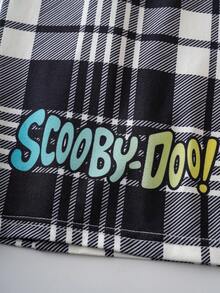 SCOOBY-DOO X SHEIN Bộ đồ ngủ in hình chó hoạt hình cổ tròn tay dài và quần kẻ caro cho bé trai - Đen và trắng - Xem 9